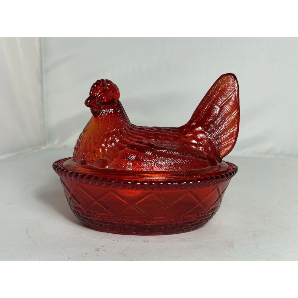 Westmoreland Ruby Red Amberina GLOWS Glass Hen On Nest Marked Twice Excellent
